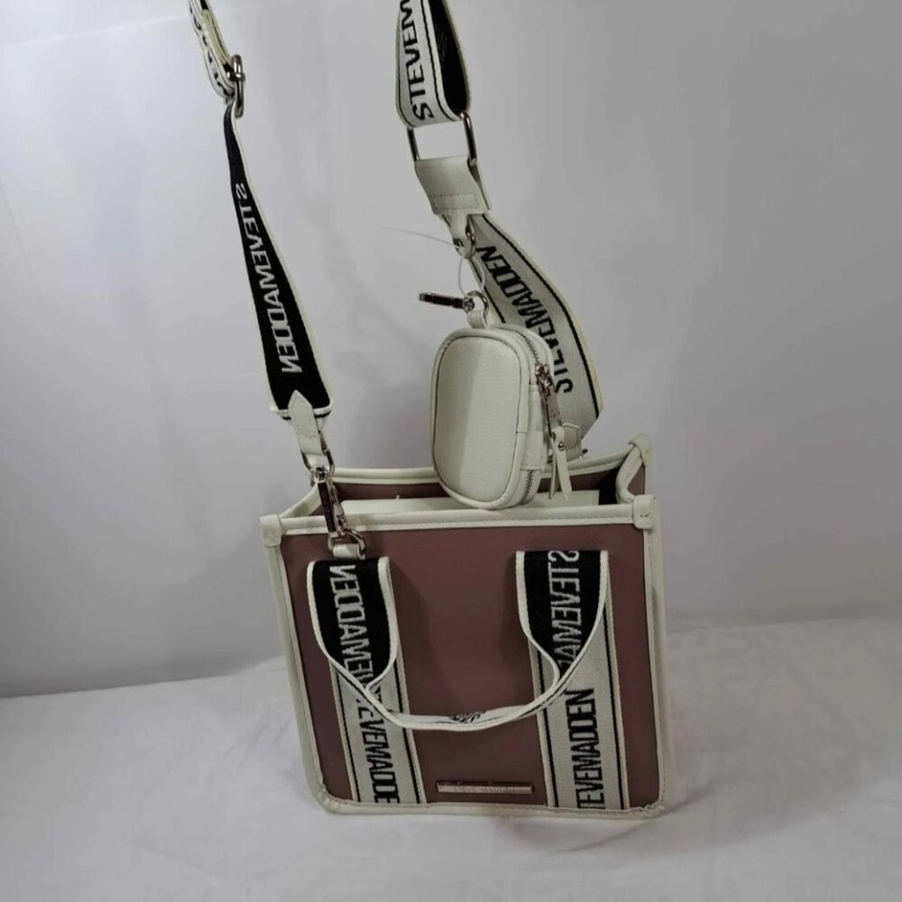 NWT STEVE MADDEN BWEBBER SATCHEL CROSSBODY BAG W AIR POD CASE PINK‎ TIK TOK - Picture 10 of 13